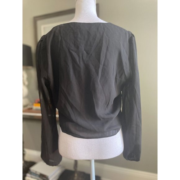 WAYF Lace Trim Knotted Long Sleeve Blouse Black Women's Size M - Picture 8 of 11